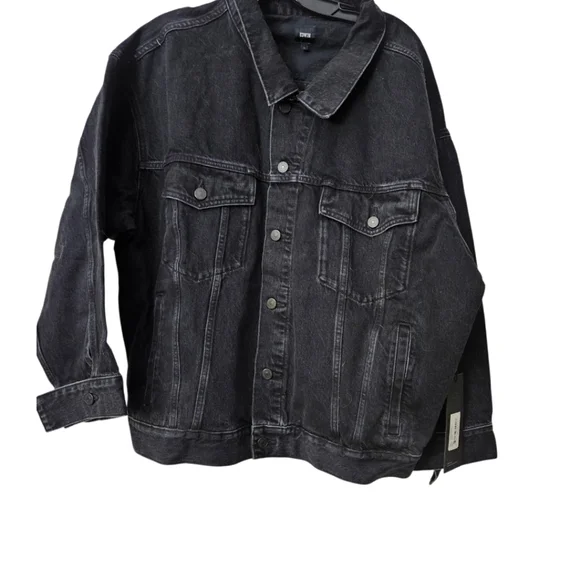NWT Edwin By Anthropologie Alexa Irony Black Trucker Denim Jacket Sz L - Picture 7 of 7